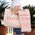 Strandtasche mit gesticktem Namen und Karomuster