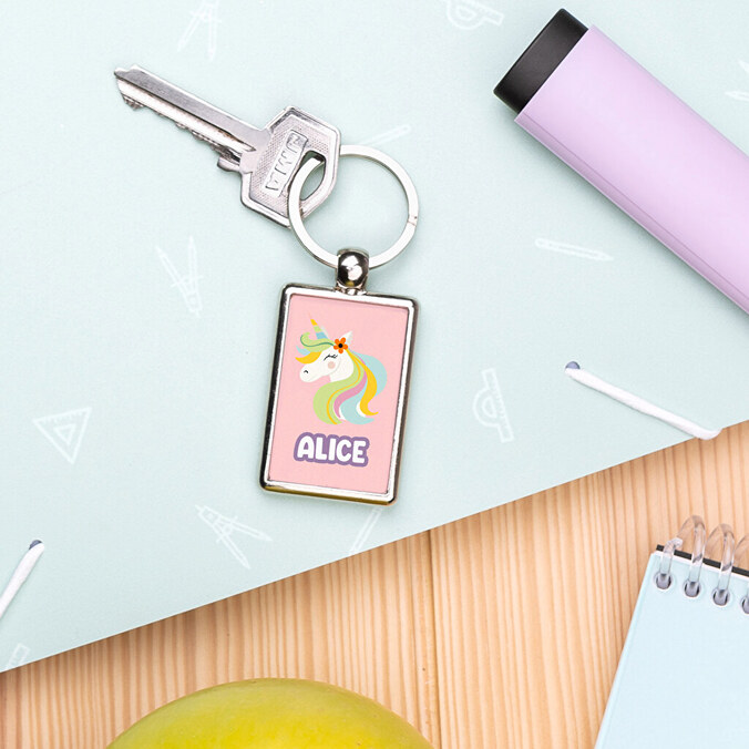 Personalised rectangular metal keyring