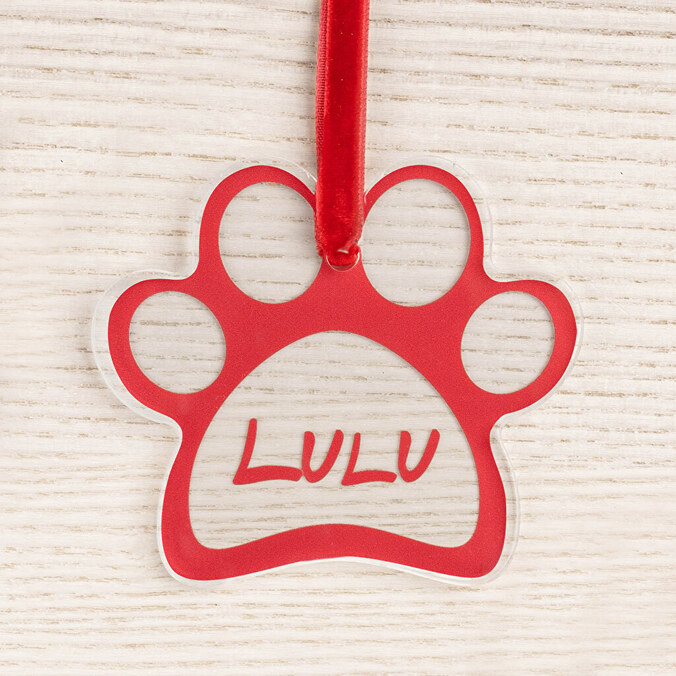 Acryl Weihnachtsschmuck in der Form eines Pfotenabdrucks zum selber gestalten