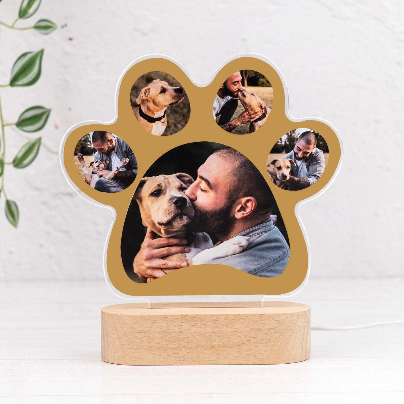 Personalizowana lampa 3D w kształcie psiej łapy, drewno