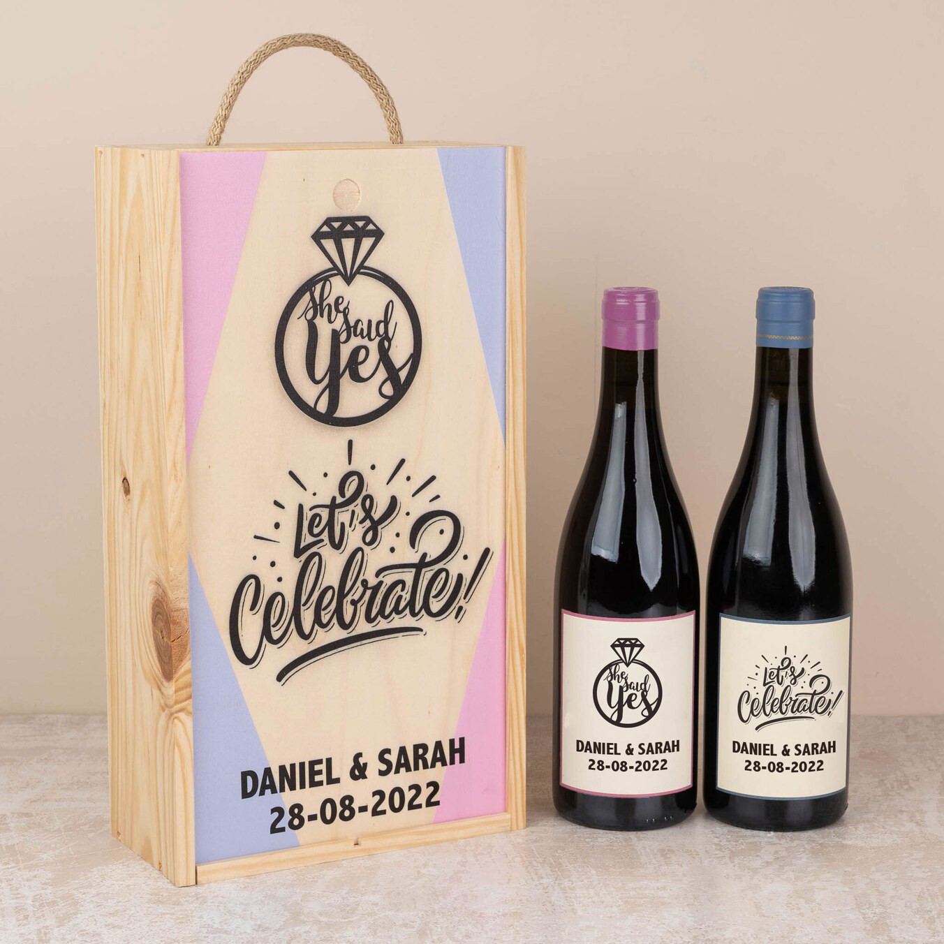 Coffret vin en bois personnalisé double
