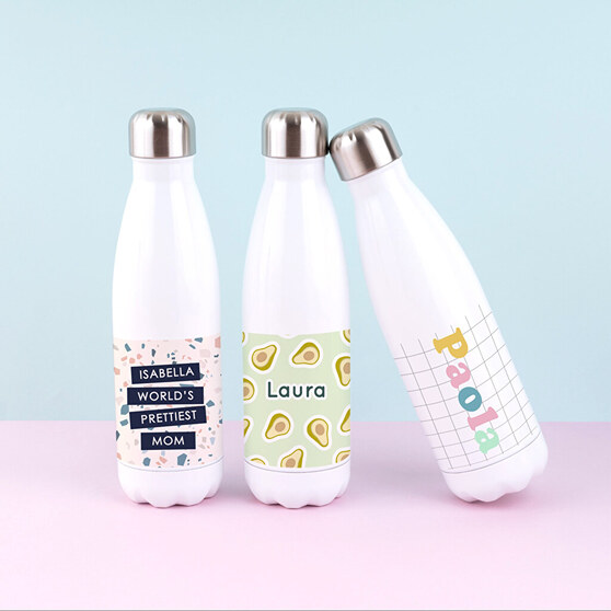 Personalisiere deine Edelstahlflasche mit Fotos, Texten oder Designs Personalisiere deine Edelstahlflasche mit Fotos, Texten oder Designs