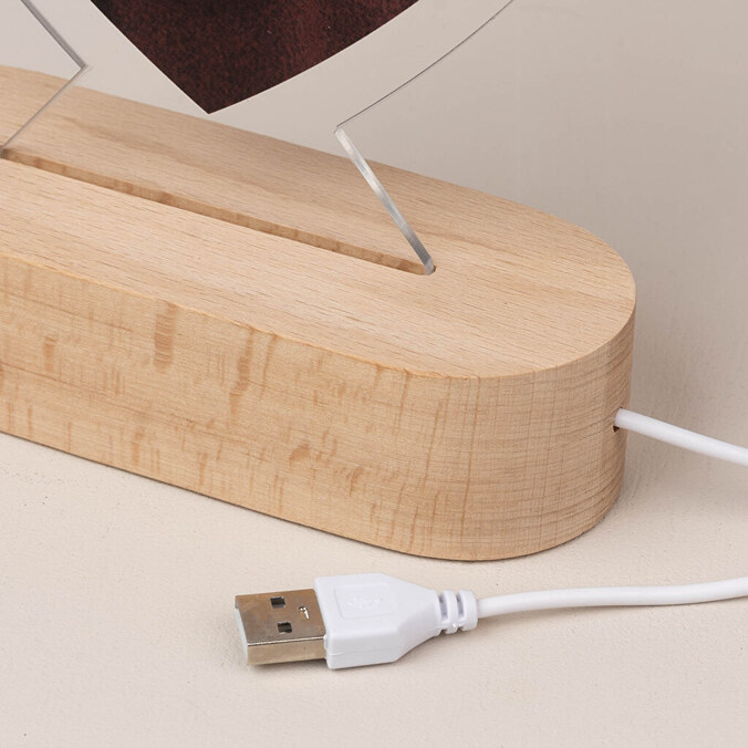 Lámpara 3D personalizada de madera con forma de corazón