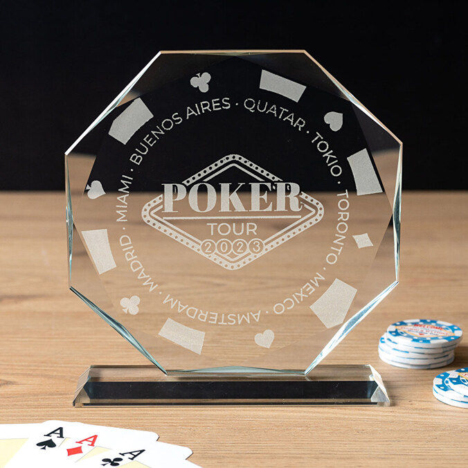 Personalised small octagonal glass trophy plaque