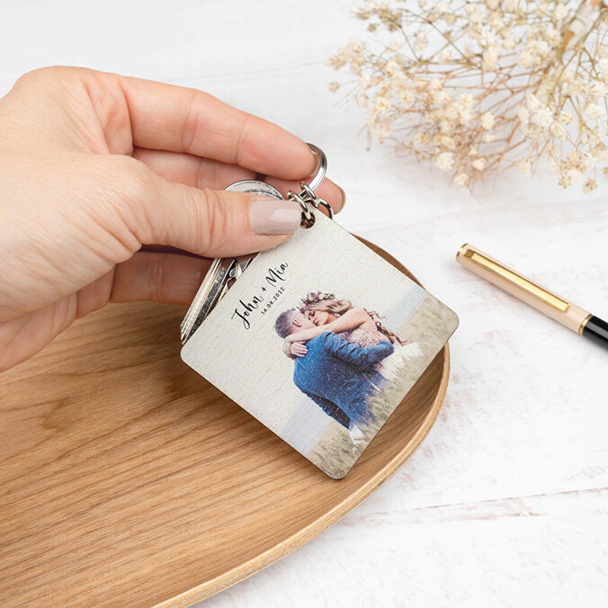 Vierkante houten sleutelhanger bedrukken