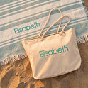Beach bag with embroidered name and plaid
