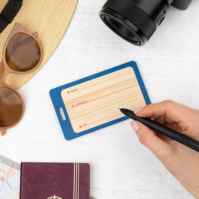 Personalised wooden luggage tags