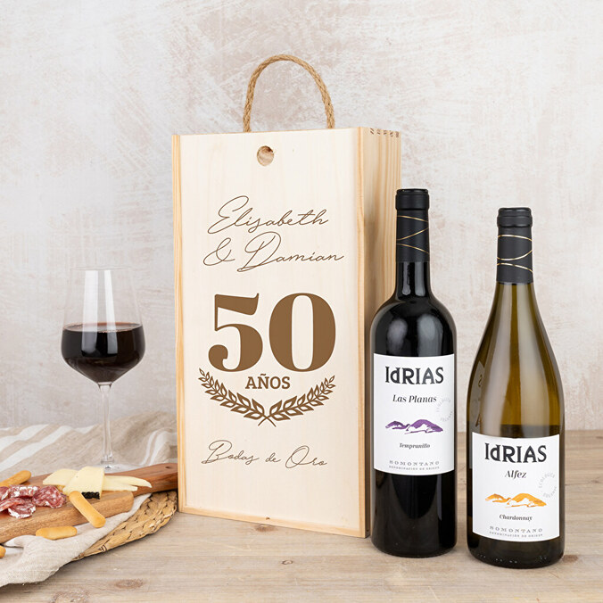 Caja de vino personalizada doble + 2 botellas