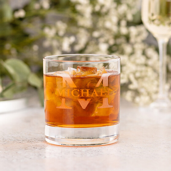 Bicchiere da whisky inciso in vetro