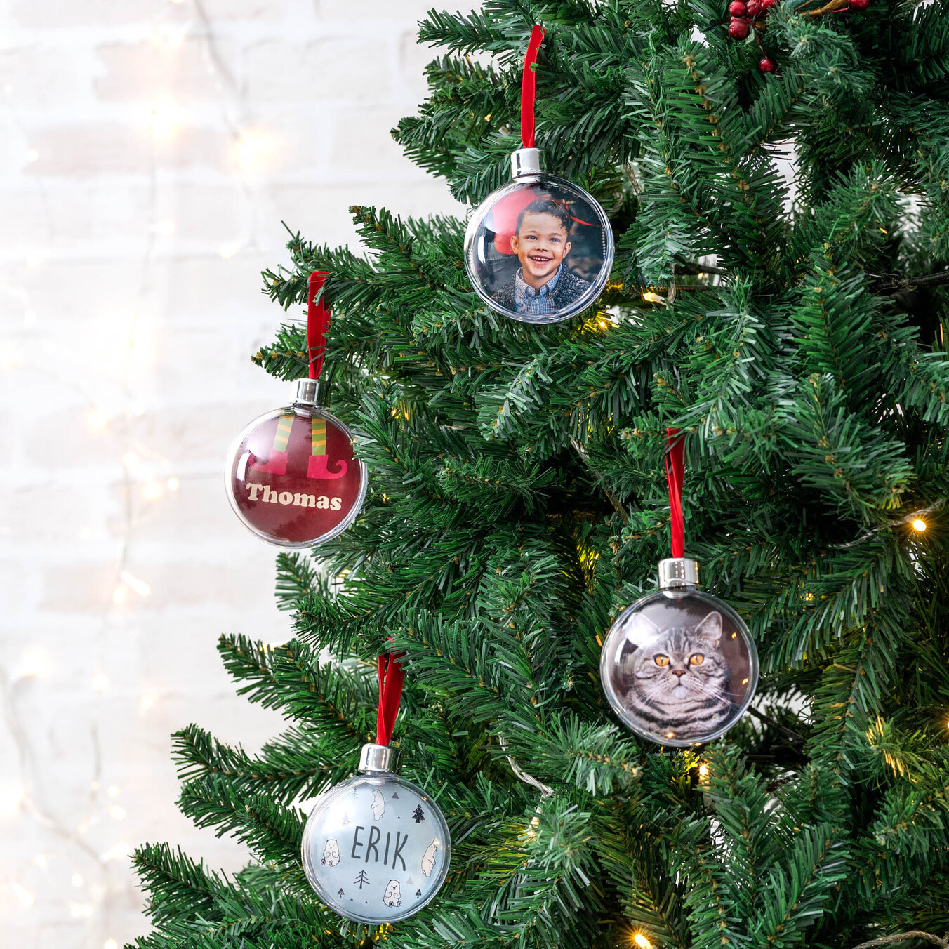 Bolas esféricas con fotos para el árbol de Navidad