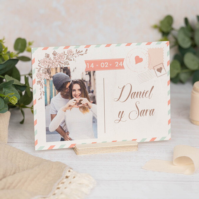 Tarjeta de madera impresa con foto