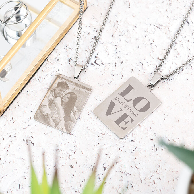 Personalised engraved rectangular necklace