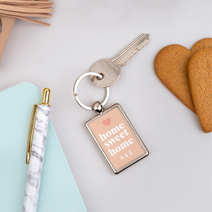 Personalised rectangular metal keyring