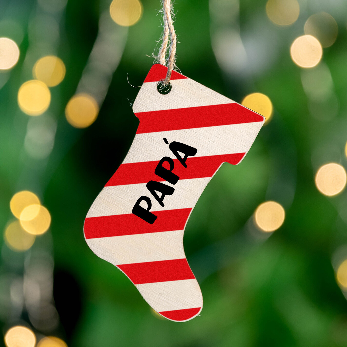Adorno de Navidad personalizado de madera con forma de bota