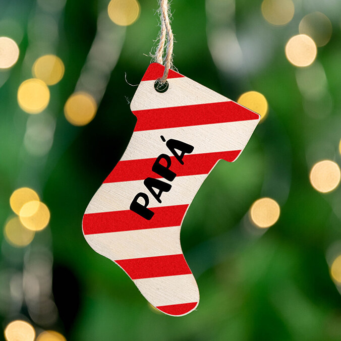 Adorno de Navidad personalizado de madera con forma de bota