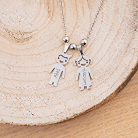 Engraved necklace with boy or girl figure
