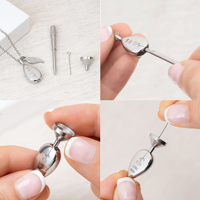 Engraved cremation ashes necklace