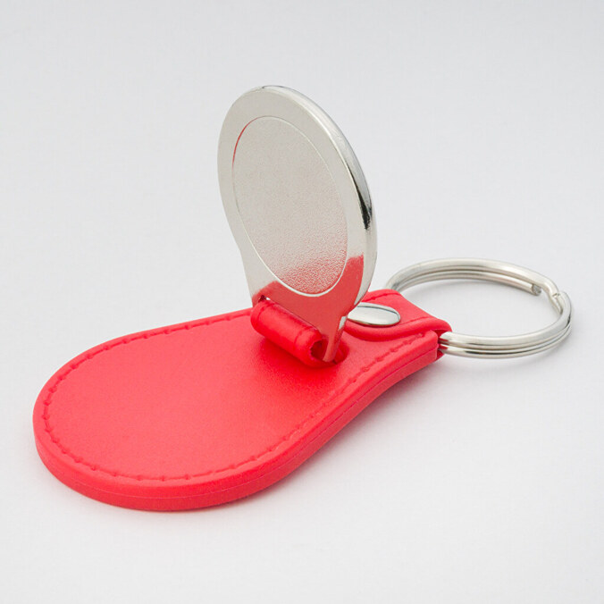 Ronde metalen sleutelhanger met kunstleer bedrukken