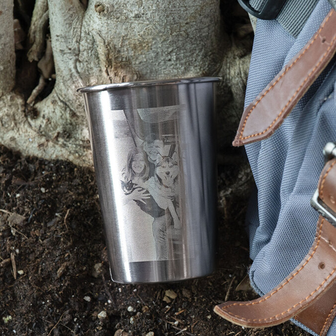 Stainless steel engraved cup