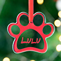Personalised paw shaped acrylic Christmas ornament