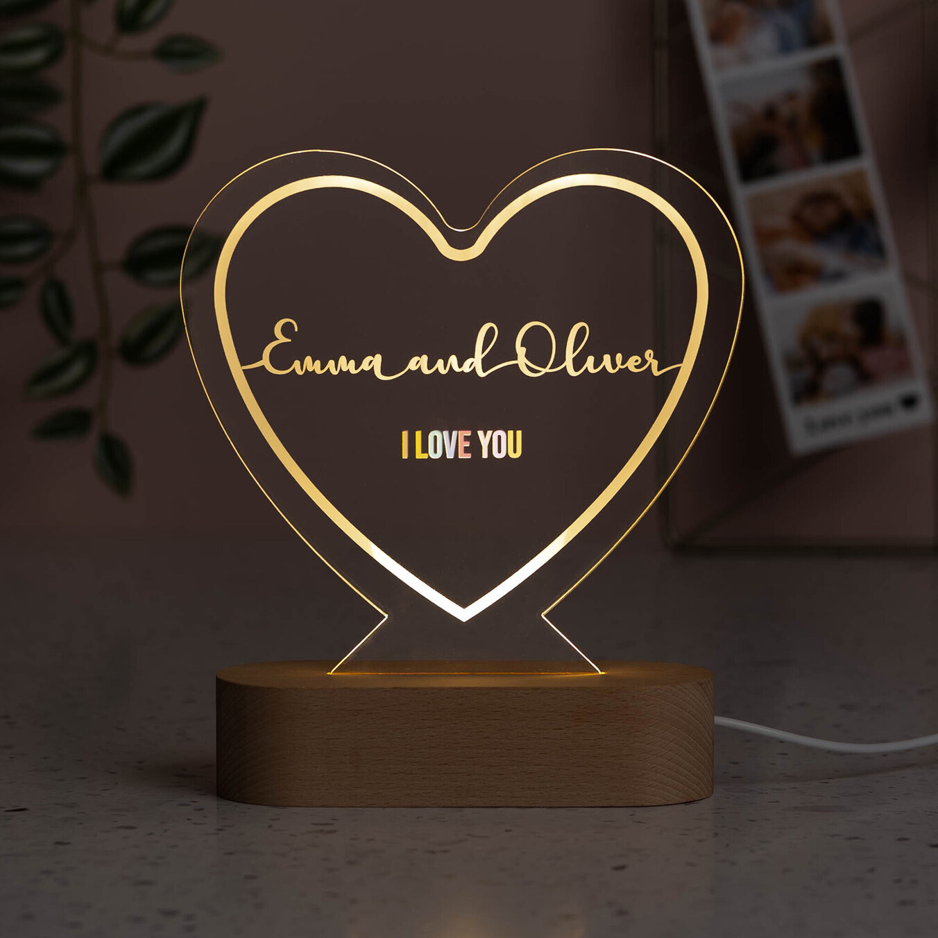 Lámpara 3D personalizada de plástico con forma de corazón