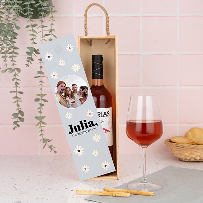 Caja de vino personalizada individual + 1 botella