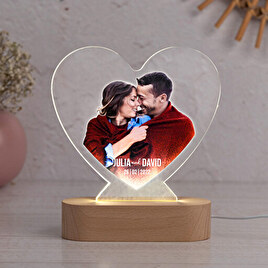 3D lamp heart shaped with wooden base