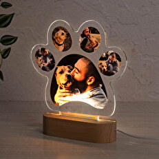 Lampa 3D w kształcie psiej łapy, drewno