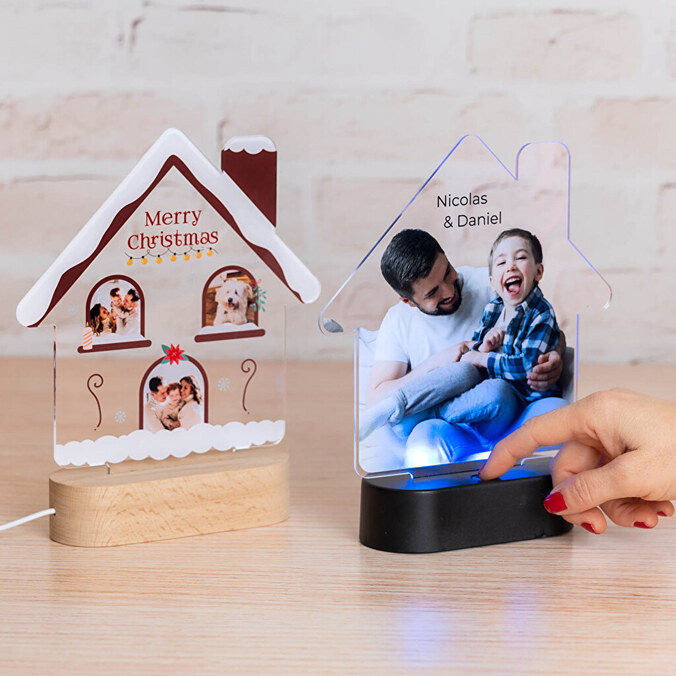 Personalisierte 3D Lampe Holz Hausform