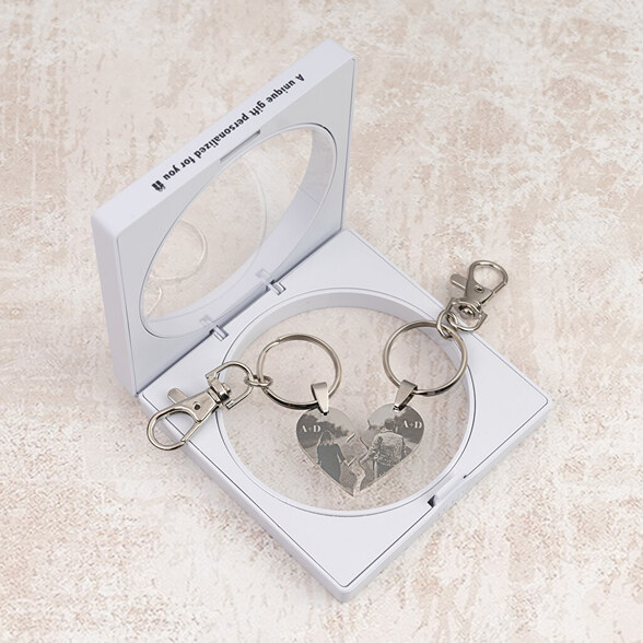 Schlüsselanhänger Herz in Zwei Teile mit Foto Gravur