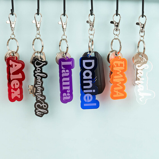 Colourful personalised keyrings with name
