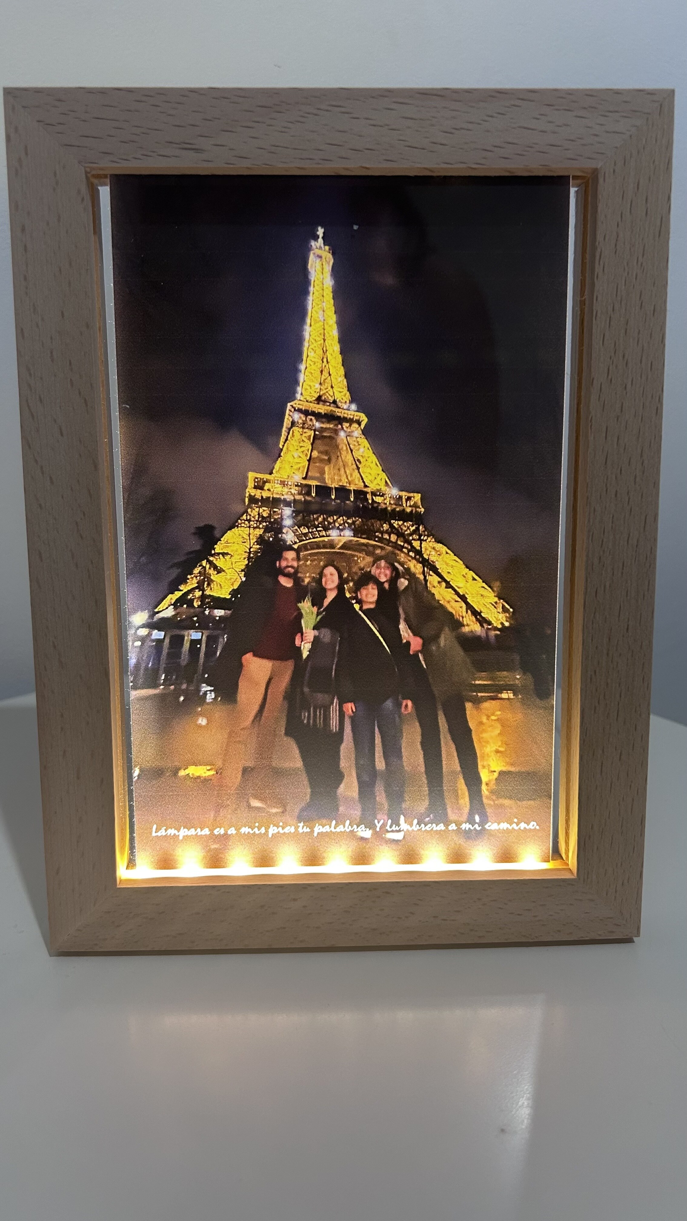 Marco De Fotos LED Brillante Con Luz Cálida USB De Madera Creativa